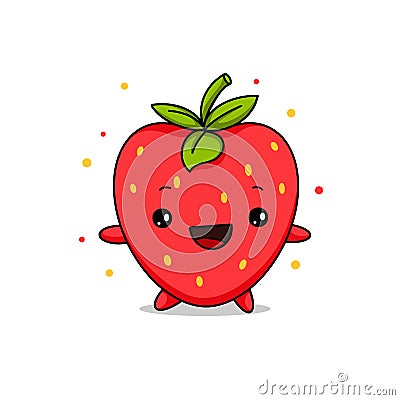 Kawaii Strawberry cartoon vector illustration, cute summer berry smiling for logo, poster, banner, logo, icon, textile Vector Illustration