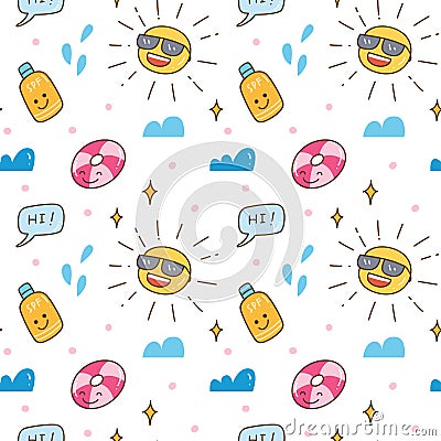 Kawaii summer themed seamless pattern Stock Photo