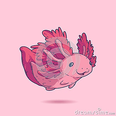 Kawaii vector illustration of cheerful tiny axolotl Vector Illustration