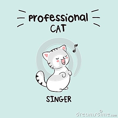 Kawaii white cat in with lettering professional cat. Vector anime japanese style illustration Vector Illustration