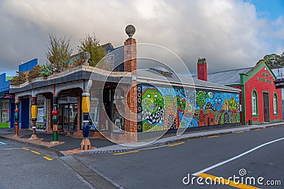 KAWAKAWA, NEW ZEALAND, FEBRUARY 17, 2020: Street art in Hundertwasser style at Kawakawa, New Zealand Editorial Stock Photo