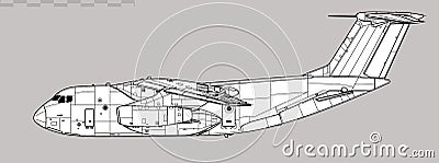 Kawasaki C-1. Vector drawing of military transport aircraft. Vector Illustration