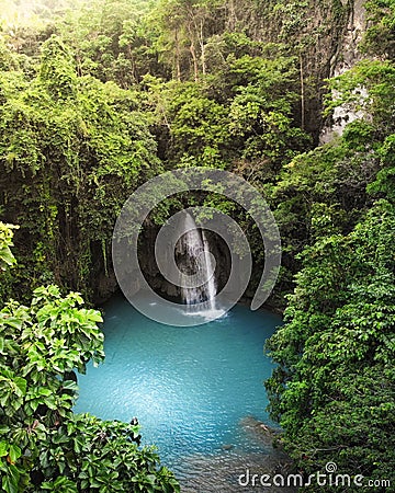 Tropical Waterfall, Kawasan Falls, Cebu, The Philippines - Aerial Photograph Stock Photo