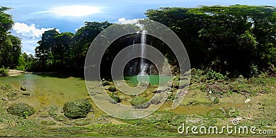 Beautiful tropical waterfall. Kawasan Falls, Bohol, Philippines. Virtual Reality 360. Stock Photo