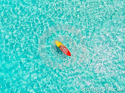 Kayak boat turquoise blue water sea, sunny day. Concept travel Stock Photo