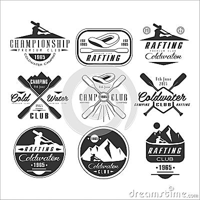 Kayak and canoe emblems, badges, design elements Vector Illustration