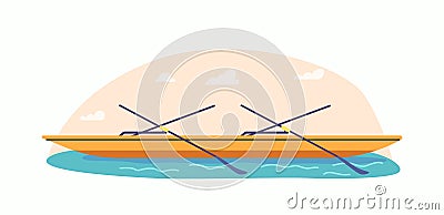 Kayak or Canoe on Water Pond, Boats with Paddles for Canoeing, Rafting, Boating or Kayaking Sports and Extreme Activity Vector Illustration