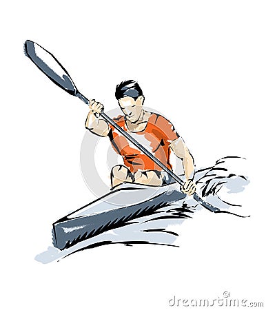 Kayak illustration man practice boating Stock Photo