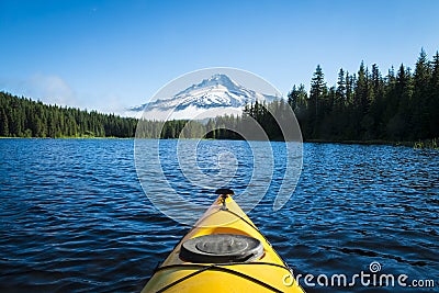 Kayak in mountain lake, Mt. Hood, Oregon Stock Photo