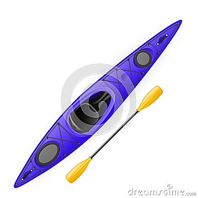 Kayak and paddle - modern rafting canoe top view Vector Illustration