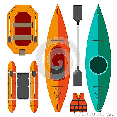 Kayak and raft boats Vector Illustration