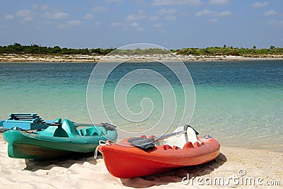 Kayak in the sand beach Stock Photo