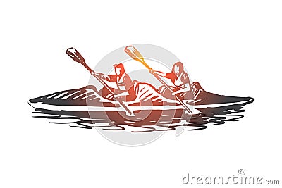 Kayak, sport, water, paddle, canoe concept. Hand drawn isolated vector. Vector Illustration