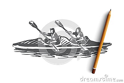 Kayak, sport, water, paddle, canoe concept. Hand drawn isolated vector. Vector Illustration