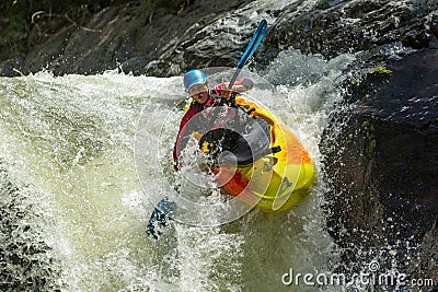 Kayak Waterfall Jump Stock Photo