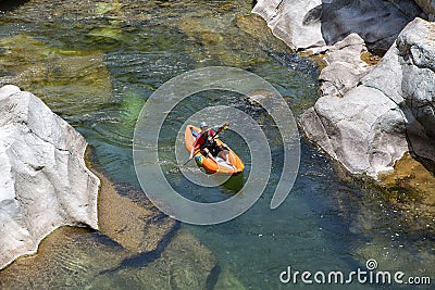 Kayaker on the Canrejal river in Honduras Editorial Stock Photo