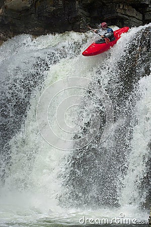 Kayaker in the waterfall Stock Photo