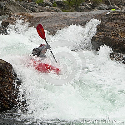 Kayaker in the waterfall Stock Photo