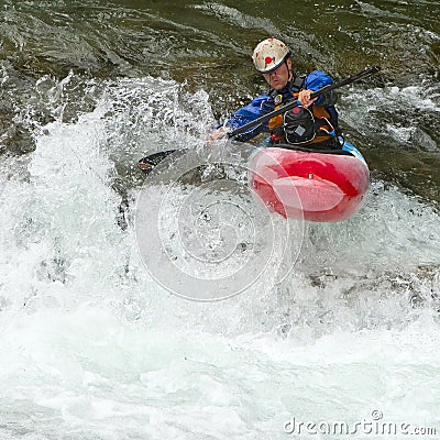 Kayaker in the waterfall Stock Photo