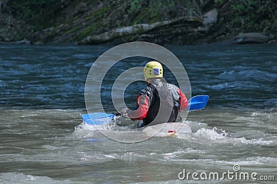 Kayakers. Back view. The helmet kayak. Editorial Stock Photo