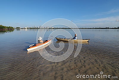 Kayakers in Bear Cut off Key Biscayne, Florida. Editorial Stock Photo