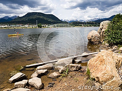 Kayakers on Lake Estes Editorial Stock Photo