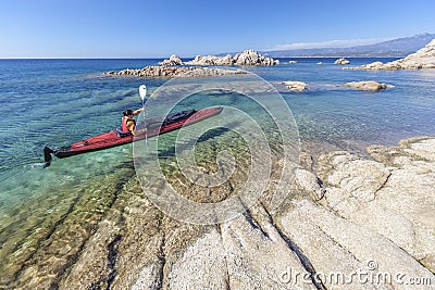 Kayaking along beautiful mediterranean coast Editorial Stock Photo