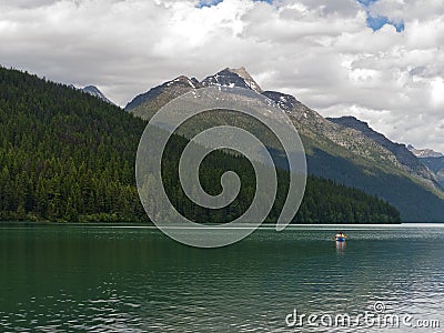 Kayaking at Bowman Lake Stock Photo