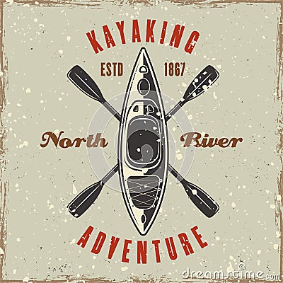 Kayaking colored emblem, badge, label or logo vector illustration in retro style with grunge textures and scratches Vector Illustration