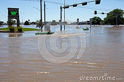 Kayaking in Floodwaters in Kearney, Nebraska After Heavy Rain Editorial Stock Photo