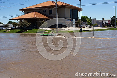 Kayaking in Floodwaters in Kearney, Nebraska After Heavy Rain Editorial Stock Photo