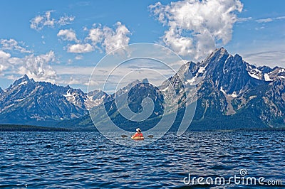 Kayaking Jackson Lake in Grand Teton National Park Stock Photo