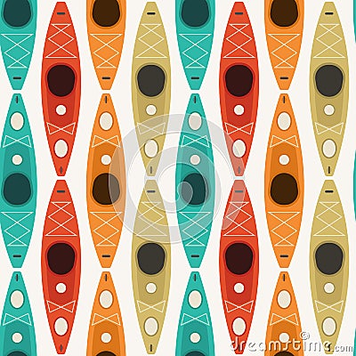 Kayaking and Paddling Seamless Pattern Vector Illustration