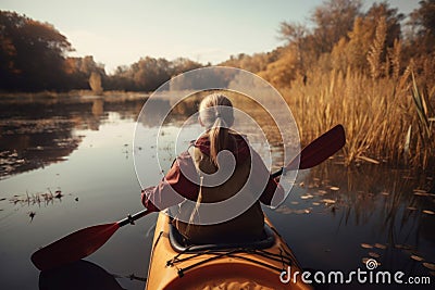 Kayaking senior woman river sport. Generate Ai Stock Photo