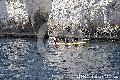 Cassis, 8th september: Canoe Kayaking on the Calanques National Park from the Bay area of Cassis on Cote D`Azur France Editorial Stock Photo