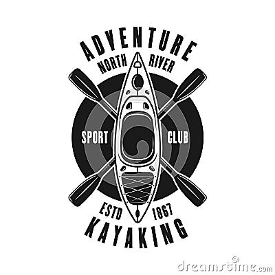Kayaking vector emblem isolated on white backdrop Vector Illustration