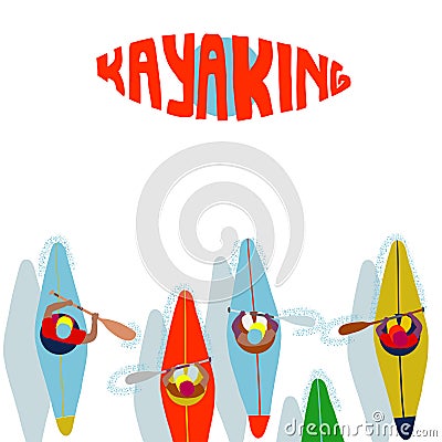 Kayaking Water Sport. Flat Cartoon Illustration rowing first-person. Vector Illustration