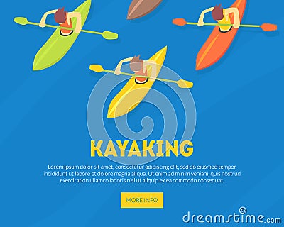 Kayaking Water Sport Landing Page Template, Athletes Paddling Kayaks, Extreme Sport Vector Illustration Vector Illustration