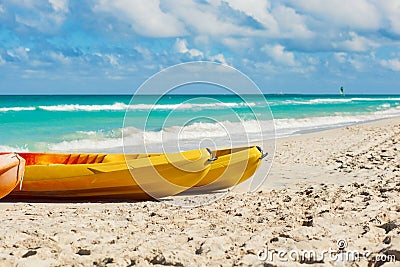 Kayaks at the beach of Varadero in Cuba Stock Photo