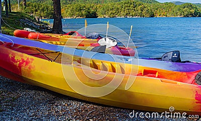 Kayaks at Carvin Cove Reservoir, Roanoke, Virginia, USA Stock Photo