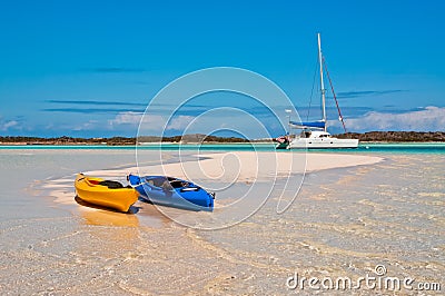 Kayaks and Catamaran Stock Photo