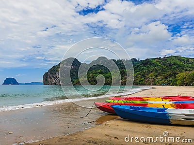 Kayaks on Tropical beach. Kayaks Paddle Board. kayak in beautiful beach in Thailand Stock Photo
