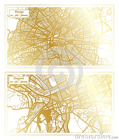 Kayseri and Konya Turkey City Map Set Stock Photo