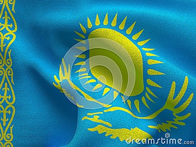 Kazahstan flag on a fabric basis Stock Photo