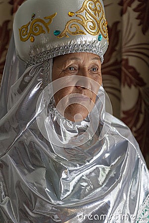 Kazakh woman in local costumes, Shymkent, Kazakhstan Editorial Stock Photo