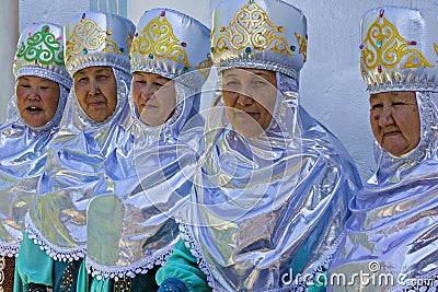 Kazakh women in local costumes, Shymkent, Kazakhstan Editorial Stock Photo