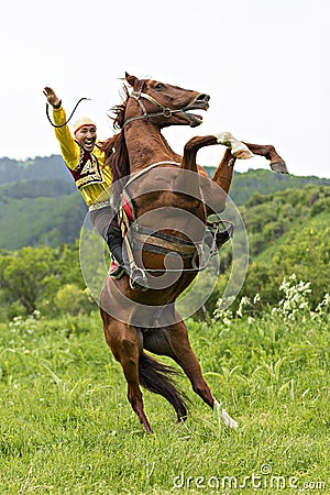 Kazakh man on his horse, Almaty, Kazakhstan Editorial Stock Photo