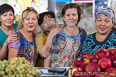 Kazakh women in the market, in Shymkent, Kazakhstan. Editorial Stock Photo