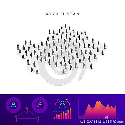 Kazakh people map. Detailed vector silhouette. Mixed crowd of men and women. Population infographic elements Vector Illustration