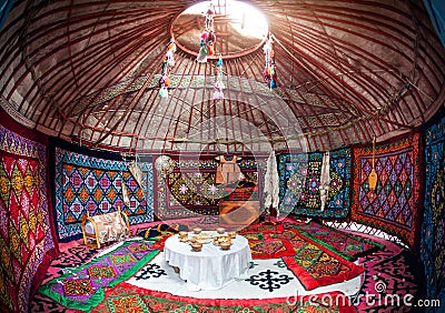 Kazakh yurt interior Stock Photo